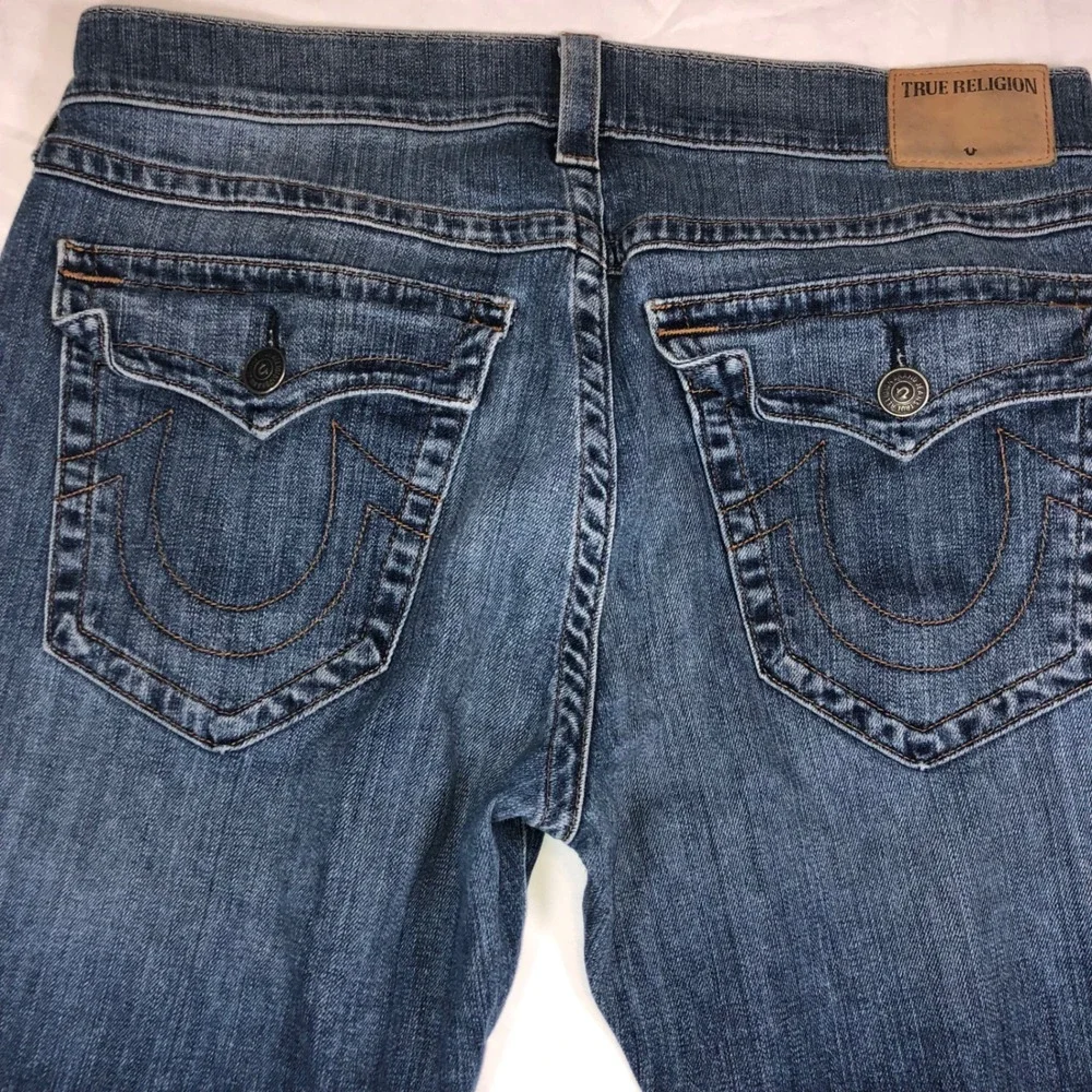 True Religion Ricky Relaxed Straight Leg Jeans Mens 34 Dark Wash Blue Denim USA